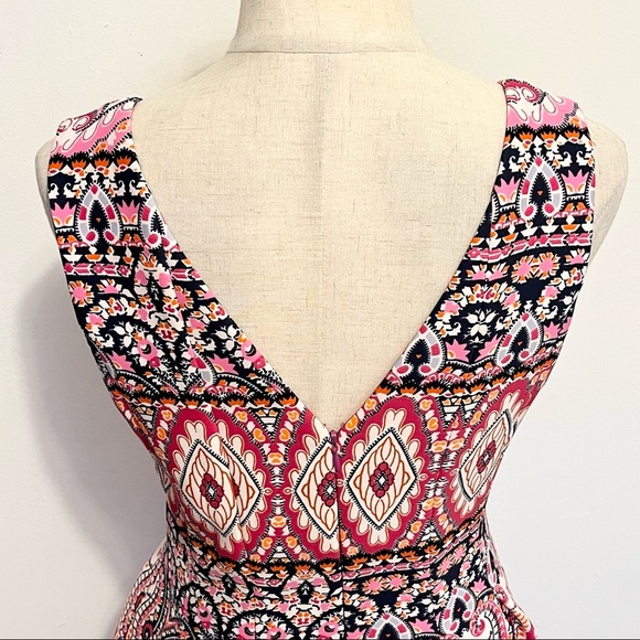 Vince Camuto Hot Pink Geo Print Fit and Flare Dress Womens Size 8 - Picture 7 of 8